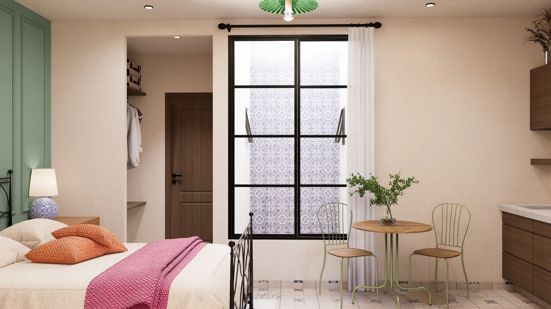 Suite con cama, mesa de desayuno y ventanal